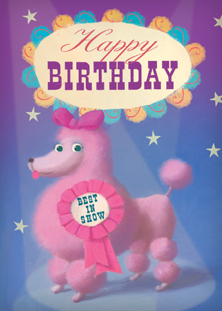 Happy Birthday Pink Poodle Greeting Card by Stephen Mackey - Click Image to Close